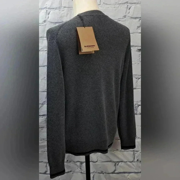 NWT Burberry  Men's Ribbed Sweater TB Logo Cashmere Gray Crewneck Small - Picture 10 of 16